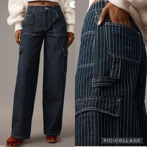 Damson Madder Pinstripe Navy Blue Denim Cargo Jean Womens US 6 Organic Cotton